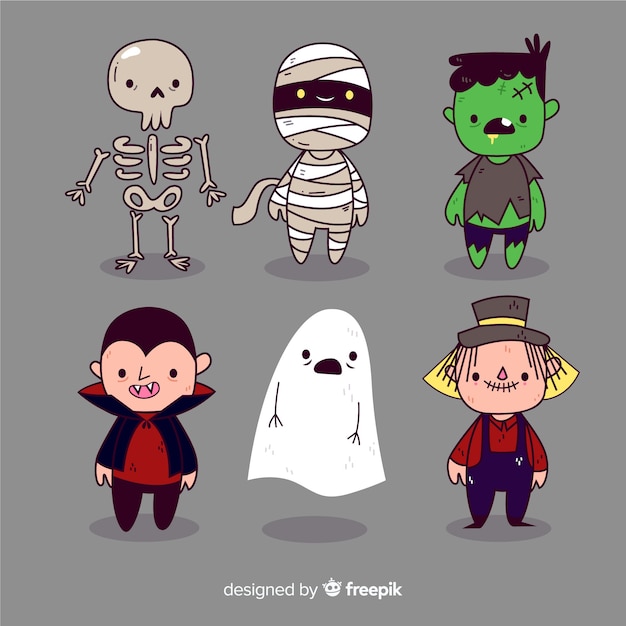 Gratis vector hand getekend halloween karakter pack