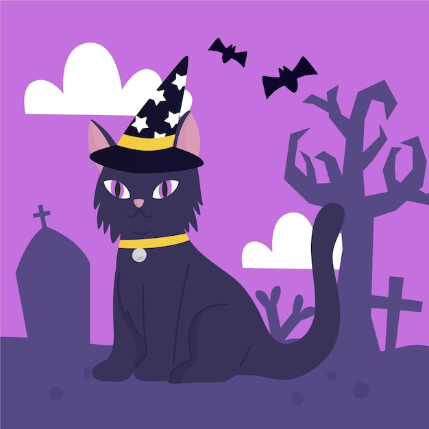 Gratis vector hand getekend halloween kat