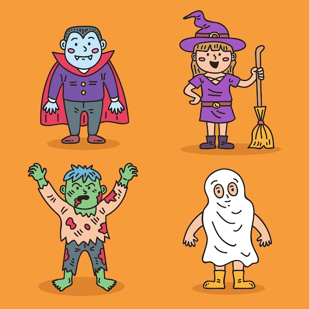 Gratis vector hand getekend halloween kid collectie