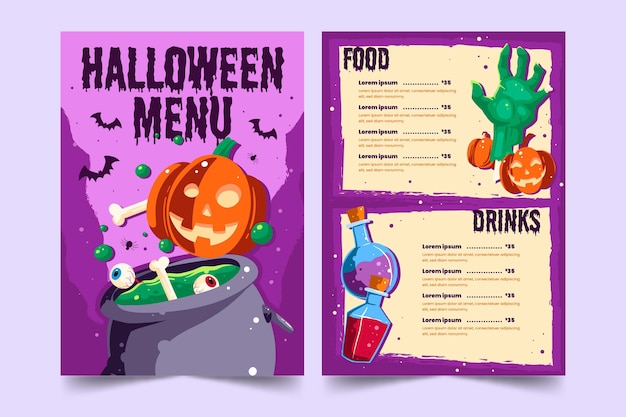 Gratis vector hand getekend halloween menu tempalte