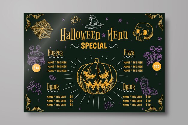 Hand getekend halloween menu