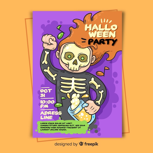 Gratis vector hand getekend halloween partij poster sjabloon