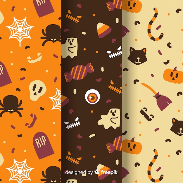 Gratis vector hand getekend halloween patroon collectie