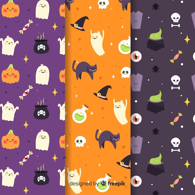 Gratis vector hand getekend halloween patroon collectie