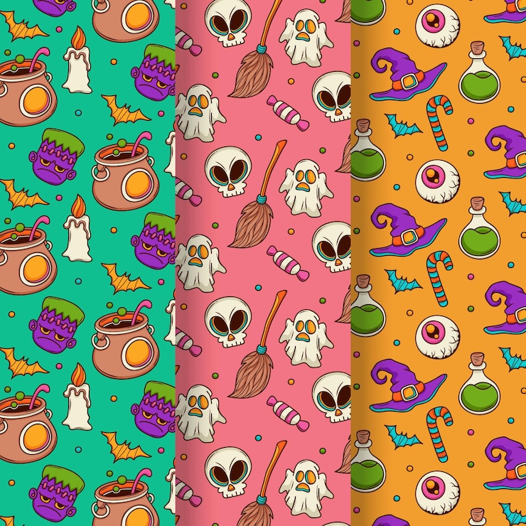 Gratis Vector hand getekend halloween patroon collectie