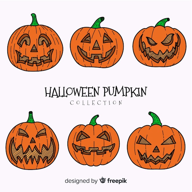 Gratis vector hand getekend halloween pompoen collectie