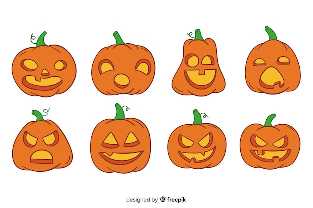 Gratis vector hand getekend halloween pompoen collectie