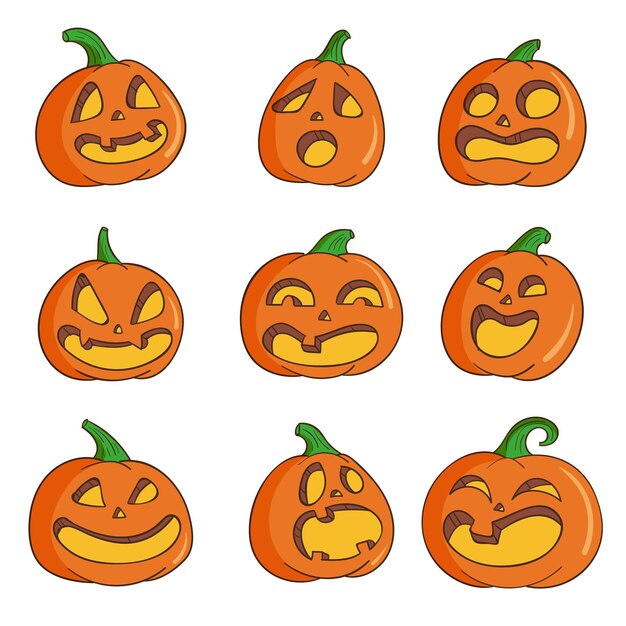 Hand getekend halloween pompoen collectie