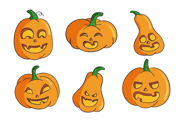 Hand getekend halloween pompoen collectie