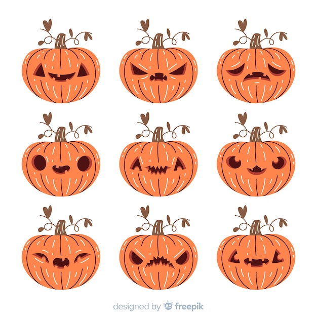 Gratis vector hand getekend halloween pompoen collectie