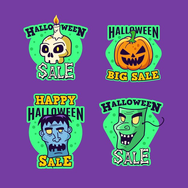 Gratis vector hand getekend halloween verkoop badge colleciton