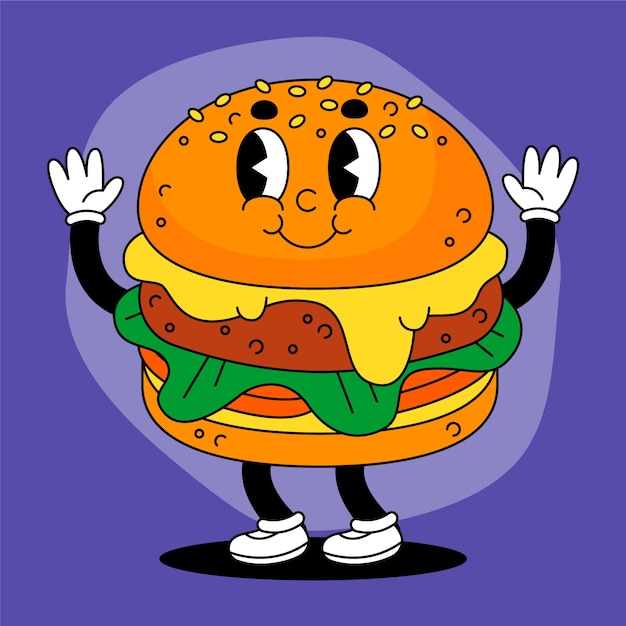 Gratis vector hand getekend hamburger cartoon afbeelding