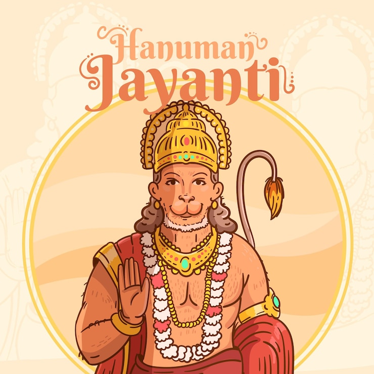Gratis Vector hand getekend hanuman jayanti illustratie