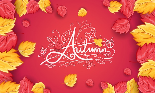 Hand getekend happy autumn begroeting achtergrond