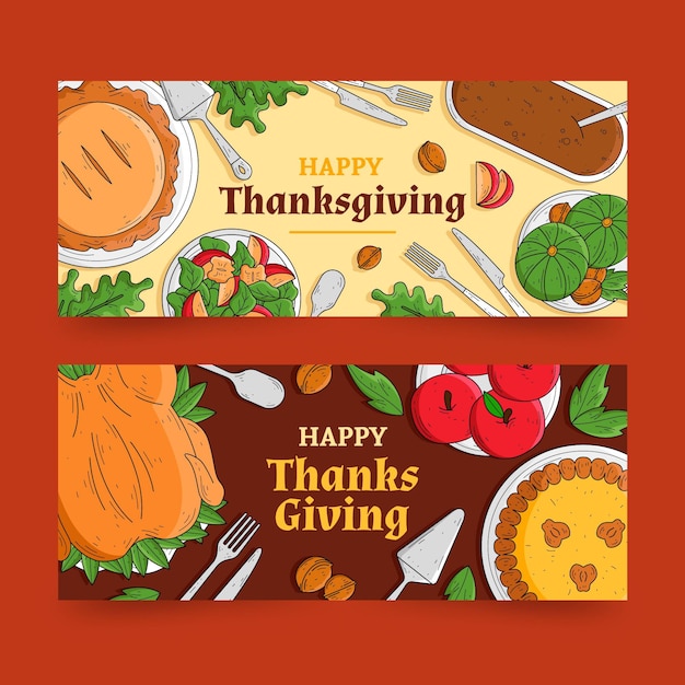 Hand getekend happy thanksgiving banners