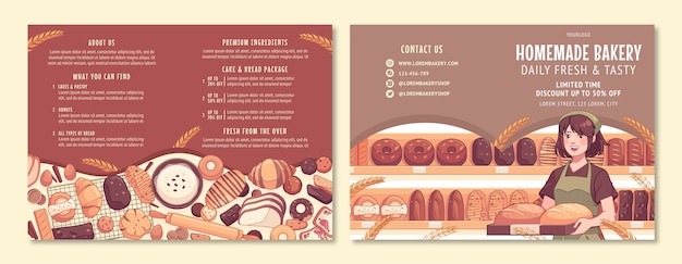Gratis vector hand getekend heerlijk eten bakkerij brochure