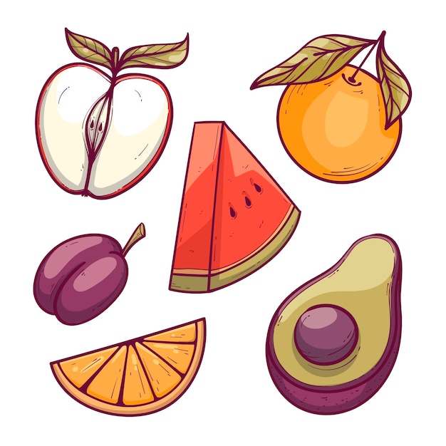 Gratis vector hand getekend heerlijke fruit set