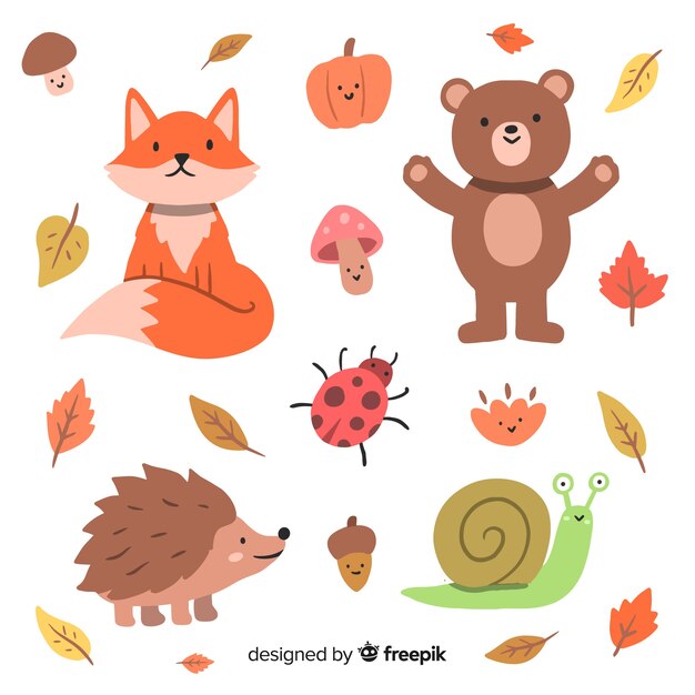 Hand getekend herfst bos dieren collectie