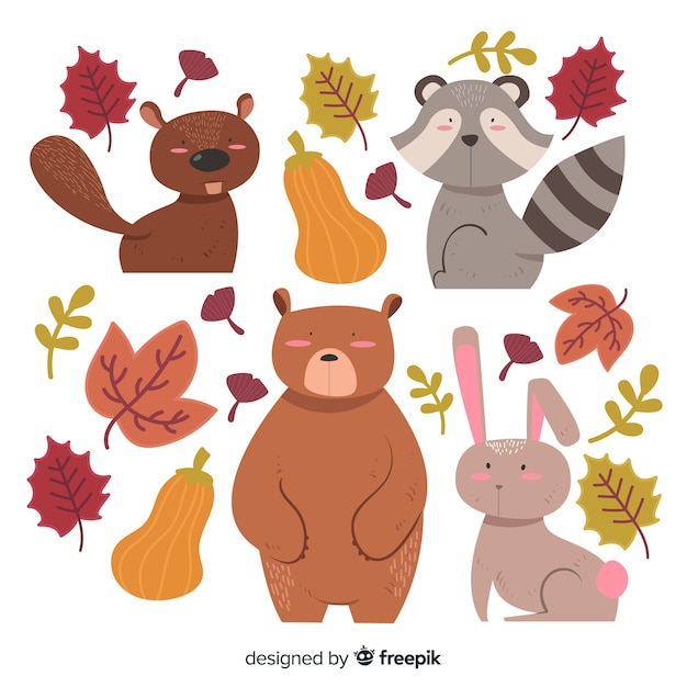 Gratis vector hand getekend herfst bos dieren collectie