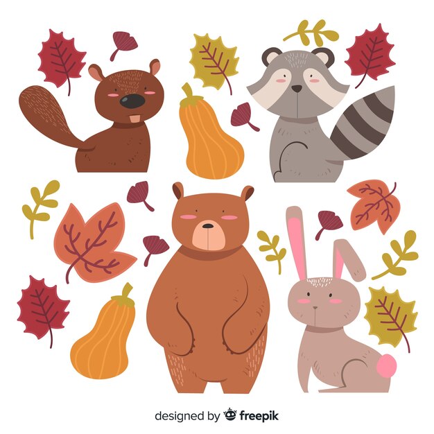 Hand getekend herfst bos dieren collectie