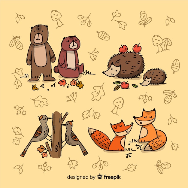 Hand getekend herfst bos dieren collectie