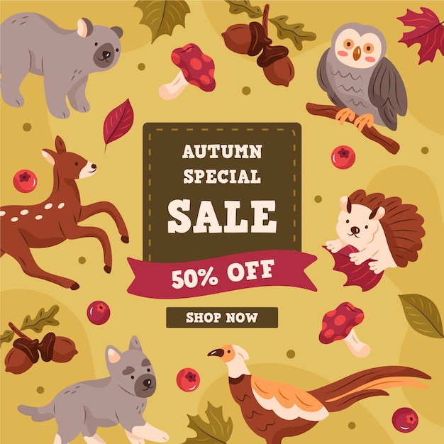 Gratis vector hand getekend herfst verkoop banner