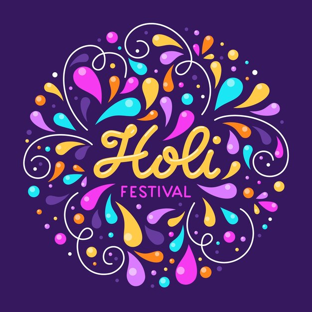 Hand getekend holi festival belettering