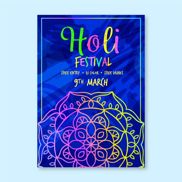 Hand getekend holi festival poster sjabloon