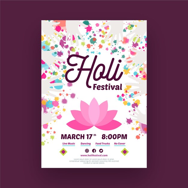 Hand getekend holi festival poster sjabloon