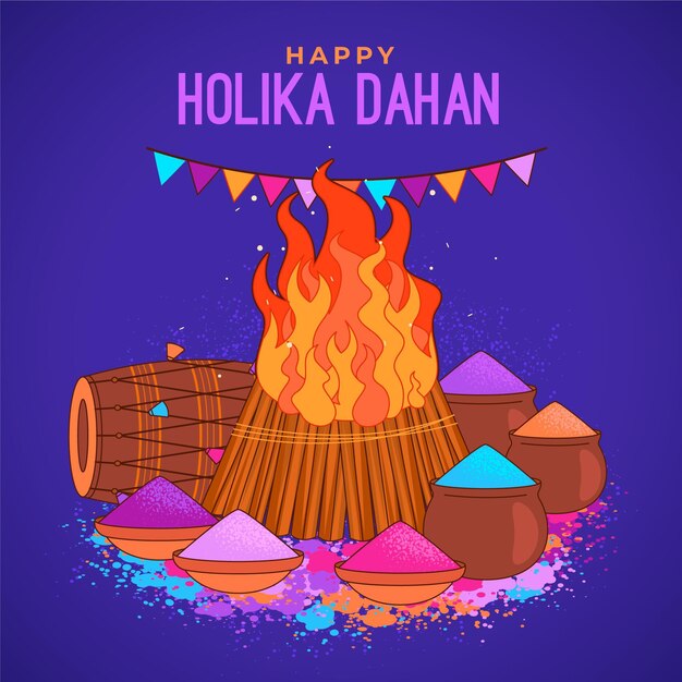 Hand getekend holika dahan illustratie