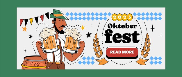 Hand getekend horizontaal spandoeksjabloon voor oktoberfest bierfestivalviering