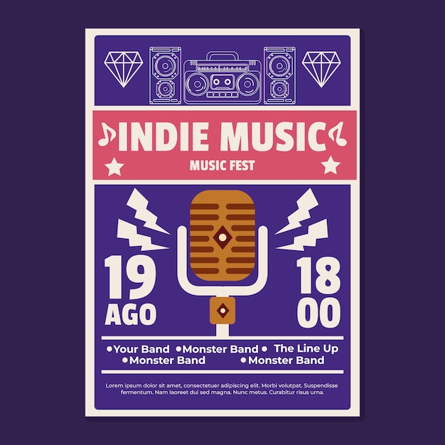 Hand getekend indie muziek posterontwerp