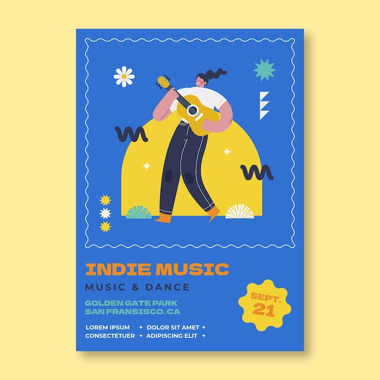 Gratis Vector hand getekend indie muziek posterontwerp