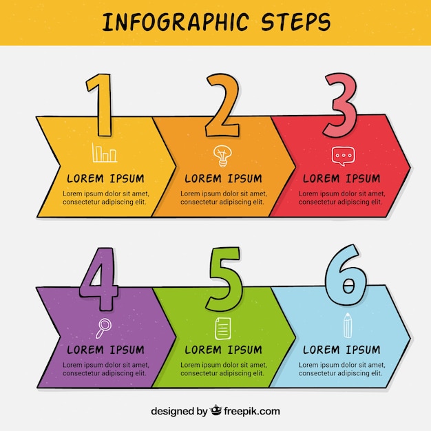 Hand getekend infografisch sjabloon met stappen