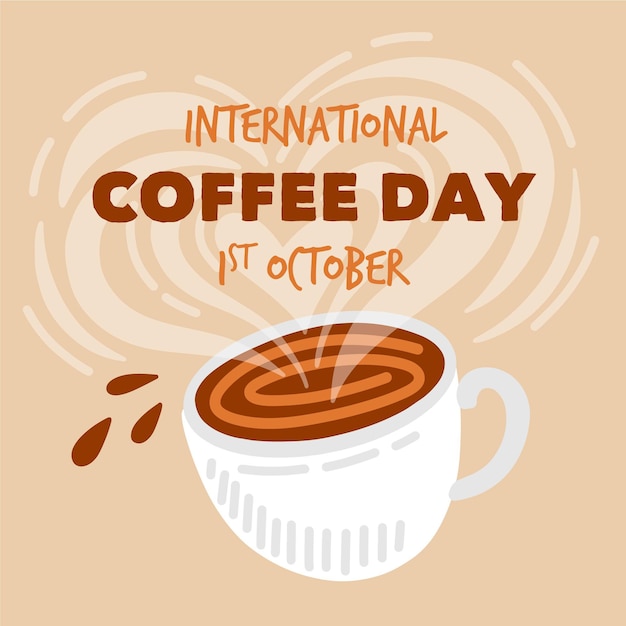 Gratis vector hand getekend internationale dag van koffie illustratie