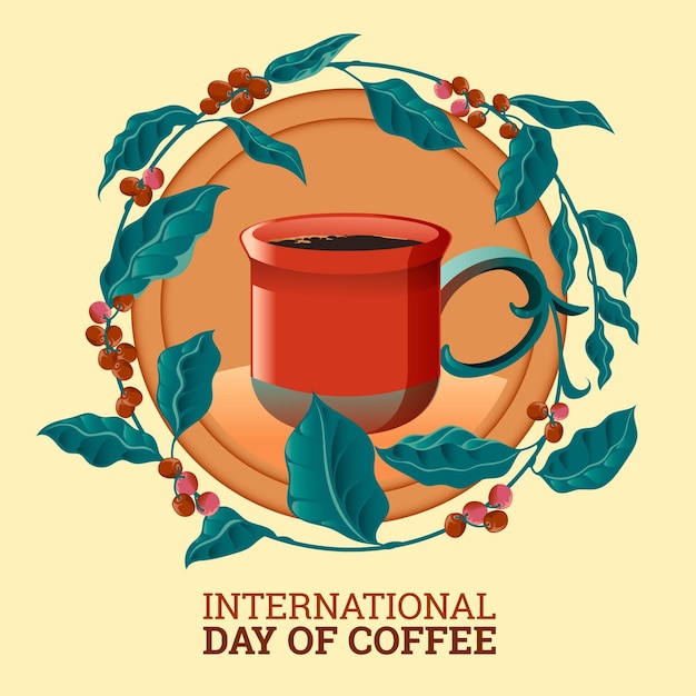 Gratis vector hand getekend internationale dag van koffie illustratie