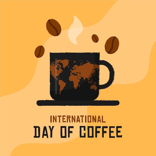 Hand getekend internationale dag van koffie