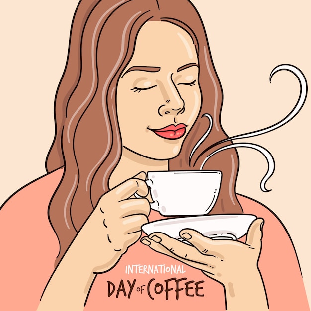 Gratis vector hand getekend internationale dag van koffie