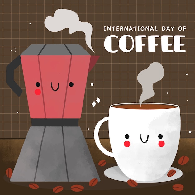 Gratis vector hand getekend internationale dag van koffie