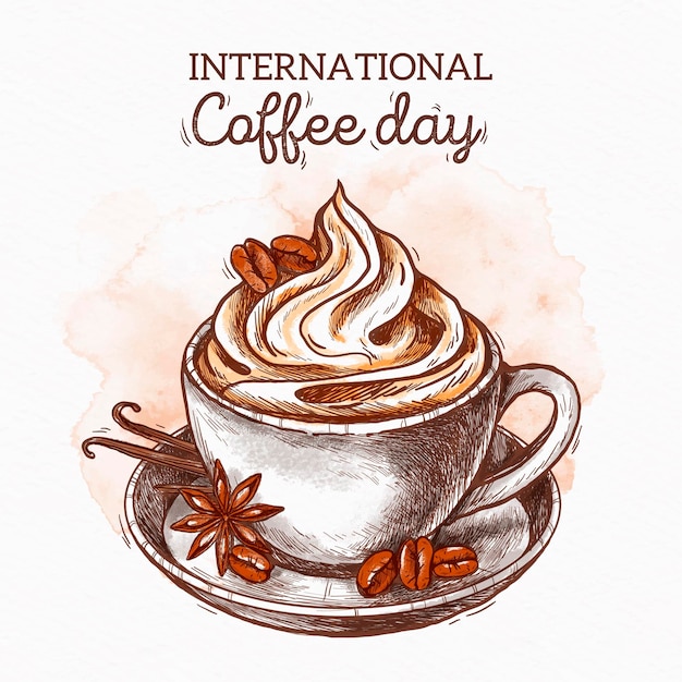 Hand getekend internationale dag van koffie