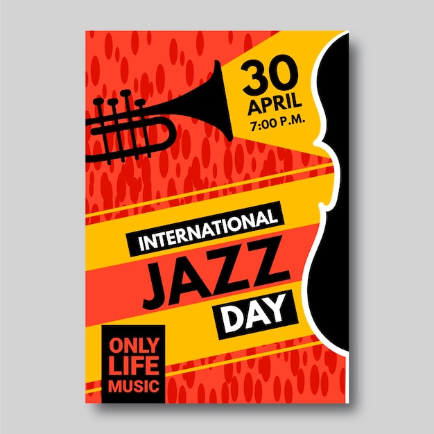 Gratis vector hand getekend internationale jazz dag poster sjabloon