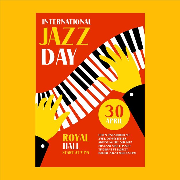 Hand getekend internationale jazz dag verticale poster sjabloon