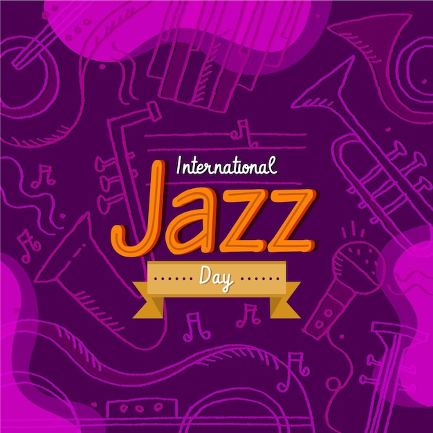 Hand getekend internationale jazz dag verticale poster sjabloon