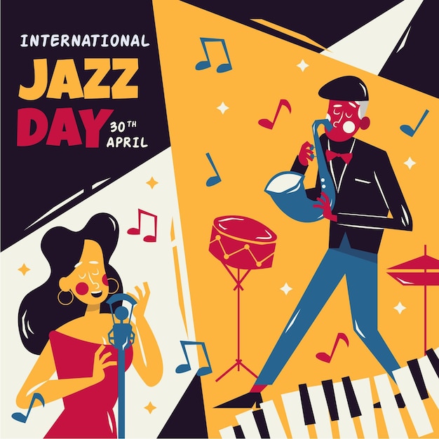 Hand getekend internationale jazzdag illustratie