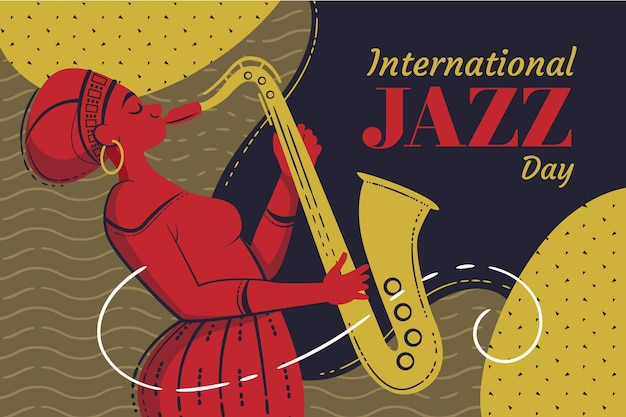 Gratis vector hand getekend internationale jazzdag illustratie