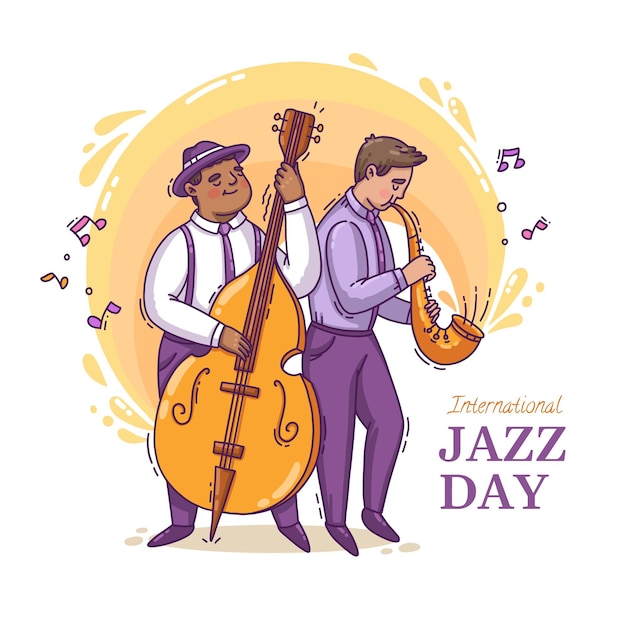 Hand getekend internationale jazzdag illustratie