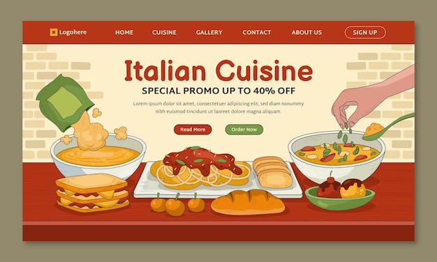 Gratis vector hand getekend italiaans restaurant sjabloon