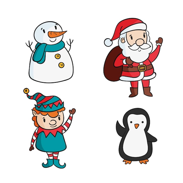 Gratis vector hand getekend karakterverzameling van de kerstman