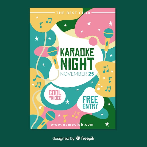 Gratis vector hand getekend karaoke nacht poster sjabloon