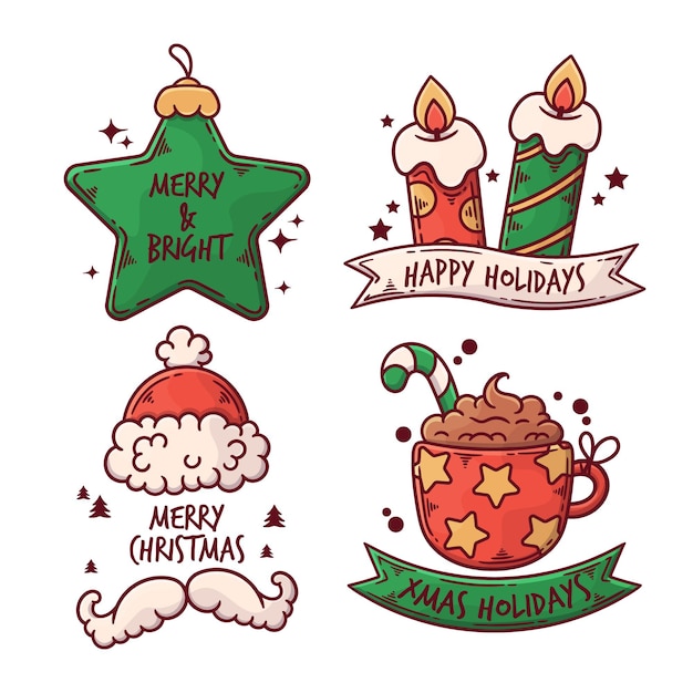 Gratis vector hand getekend kerst badge collectie